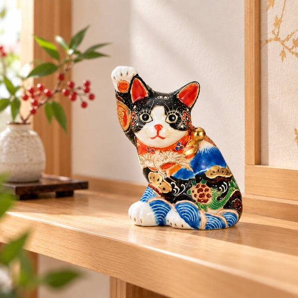九谷焼 5.5号 招き猫 縁起尽くし 置物 おしゃれ 縁起物 富士山柄 日本製 クリスマス プレゼント