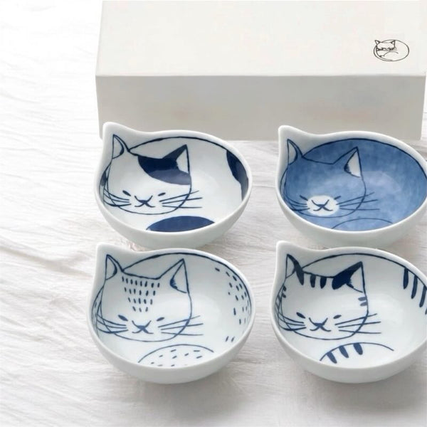 小neco鉢 4Pセット 小鉢 豆鉢 9.8cm 猫柄 食器 波佐見焼 日本製 ギフトセット 化粧箱入