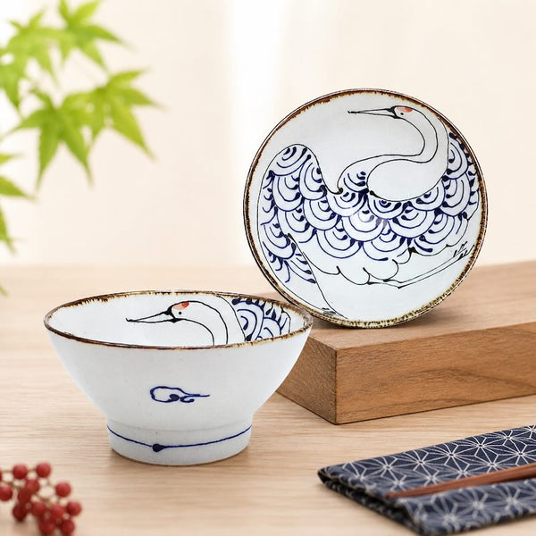 kotohogi くらわんか 茶碗 鶴 おしゃれ 波佐見焼 日本製 飯碗 縁起 ライスボウル 和食器