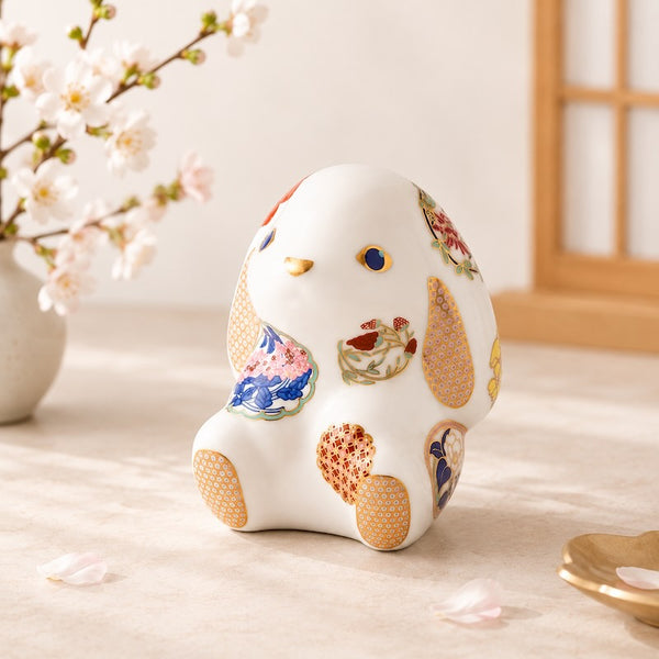 Momoco rabbit  古伊万里 花暦 白 うさぎ 置物 縁起物 有田焼 日本製 クリスマス プレゼント