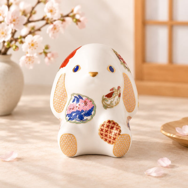 Momoco rabbit  古伊万里 花暦 白 うさぎ 置物 縁起物 有田焼 日本製 クリスマス プレゼント