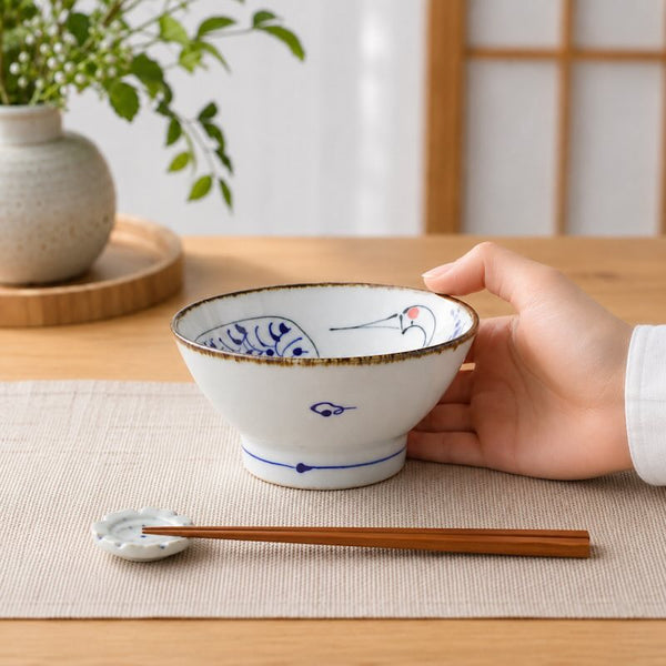 kotohogi くらわんか 茶碗 鶴 おしゃれ 波佐見焼 日本製 飯碗 縁起 ライスボウル 和食器