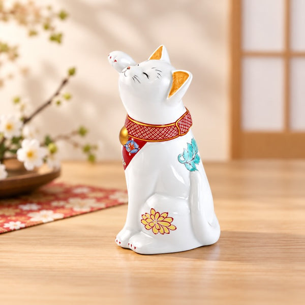 招き猫 有田焼 招福猫 miw みゅう 菊絵 子 置物 おしゃれ 陶器 縁起物 クリスマス プレゼント