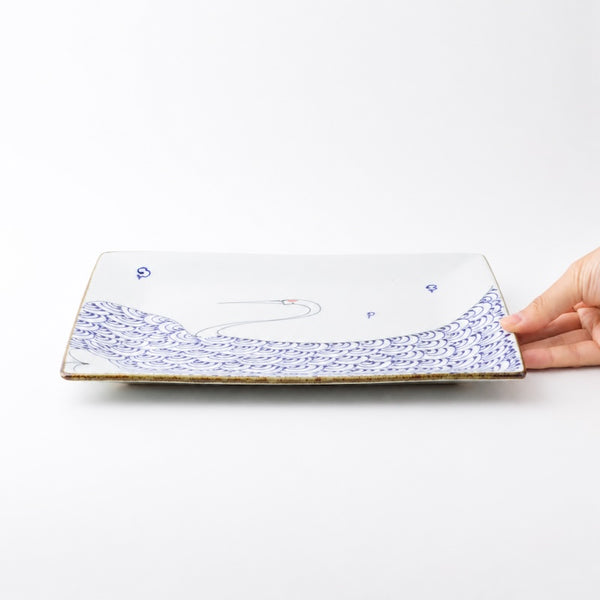 kotohogi 大皿 正角皿 鶴 おしゃれ 26.5cm 手描き 波佐見焼 食器 日本製 お祝い 縁起物