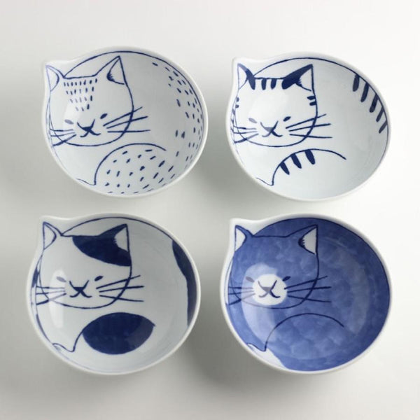 小neco鉢 4Pセット 小鉢 豆鉢 9.8cm 猫柄 食器 波佐見焼 日本製 ギフトセット 化粧箱入