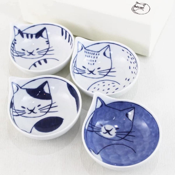小neco鉢 4Pセット 小鉢 豆鉢 9.8cm 猫柄 食器 波佐見焼 日本製 ギフトセット 化粧箱入
