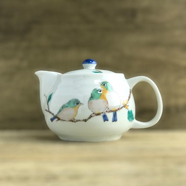 九谷焼 めじろ 急須 ティーポット 陶器 北欧 和食器 茶こし網付き 青郊窯 日本製