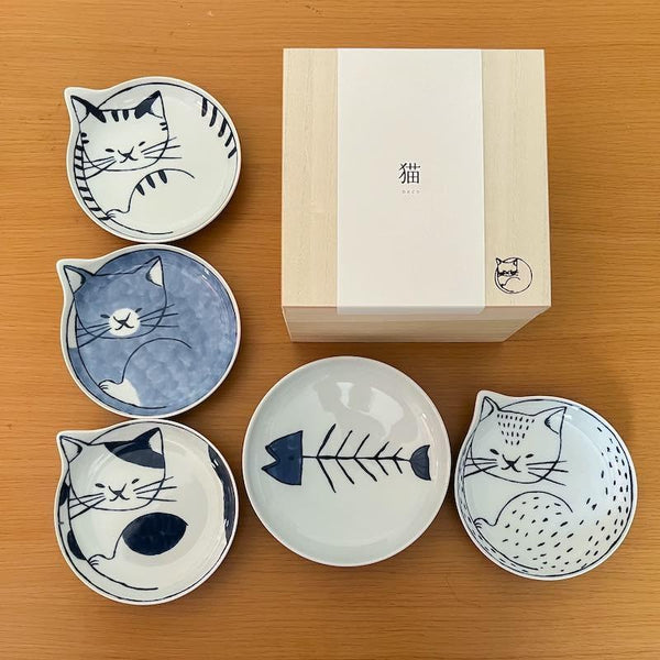 neco皿 5Pセット ねこ皿 小皿 14cm 猫柄 波佐見焼 日本製 食器 ギフトセット