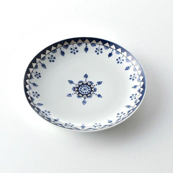 藍青 飾り銀彩 18.5cm 皿 中皿 おしゃれ 波佐見焼 林九郎窯 日本製 銀彩 食器