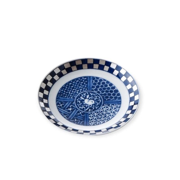 藍青 兎銀市松 10.5cm 皿 小皿 豆皿 醤油皿 うさぎ 食器 波佐見焼 日本製