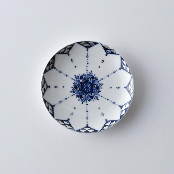 藍青 瓔珞銀彩 皿 10.5cm 小皿 豆皿 醤油皿 波佐見焼 日本製 銀彩 食器