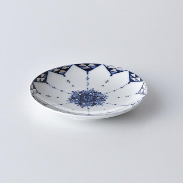 藍青 瓔珞銀彩 皿 10.5cm 小皿 豆皿 醤油皿 波佐見焼 日本製 銀彩 食器