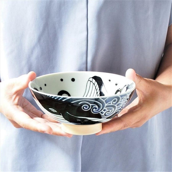 白波くじら 茶碗 特大 14.5cm おしゃれ 飯碗 ご飯茶碗 美濃焼 日本製 食器