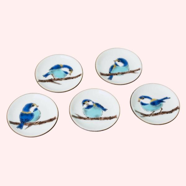 山雀 箸置き 九谷焼 姫皿5点 はしおき ギフトセット 鳥 陶器 食器 日本製 箸小物