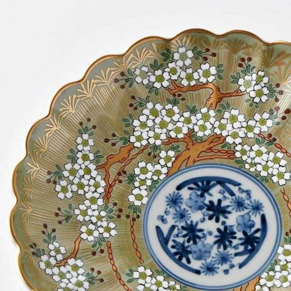 琳派桜樹文 5号皿 16cm 緑 皿 中皿 小皿 おしゃれ 林九郎窯 和食器 波佐見焼 日本製